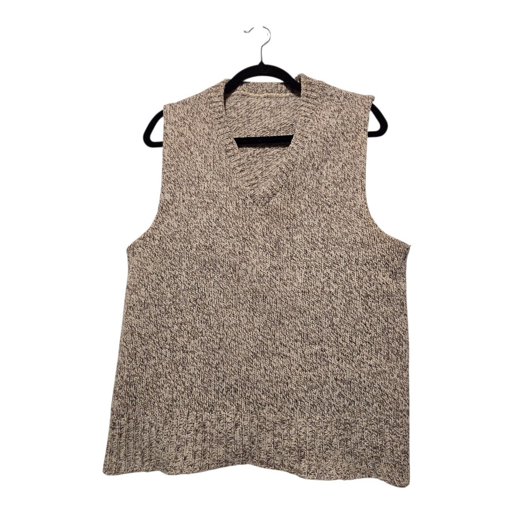 Vintage 90s Handmade Marled Wool Sweater Vest Mens SM Brown Tweed Dad Grandpa